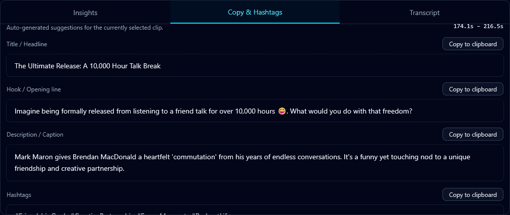 AI-generated captions for podcast clips