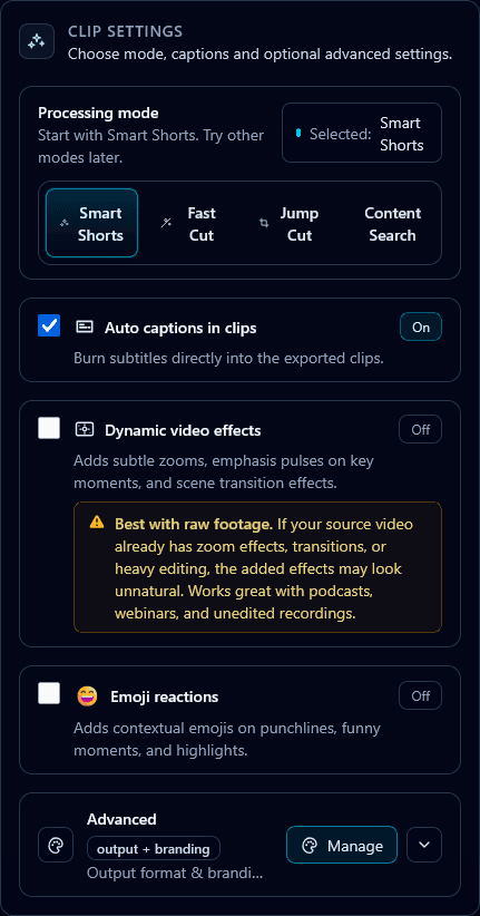 Klypse processing modes for different repurposing strategies